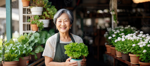 Mature Asian Woman Holding ...