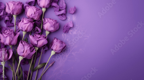 Full purple banner, card or background with purple roses and blank space for text © Matthias