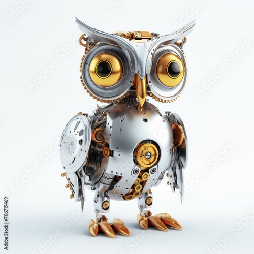Fantasy cute little cartoon robot owl illustration image © DolonChapa