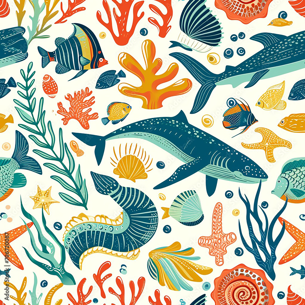 Vibrant Underwater Scene Ocean Life Themed Seamless Tile Pattern Vibrant Underwater Scene Ocean Life Themed Seamless Tile Pattern