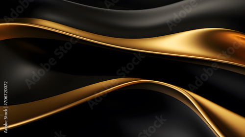 Abstract Black Liquid Background. Gold Flow Design. Colorful Abstract Gradient. Liquid Waves for Music Poster, Cover, Banner, Placard, Flyer, Presentation. 3D render.