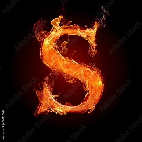 Alphabet letter S with fire on a black background
