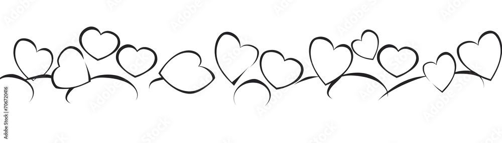 Hearts one line outline drawing banner for valentine's day - obrazy, fototapety, plakaty 