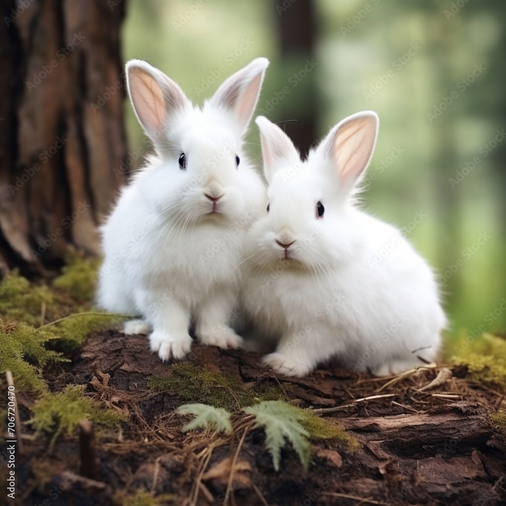 Forests beautiful white rabbits animal image Generative AI Forests beautiful white rabbits animal image Generative AI