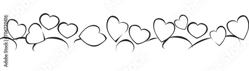 Hearts one line outline drawing banner for valentine's day