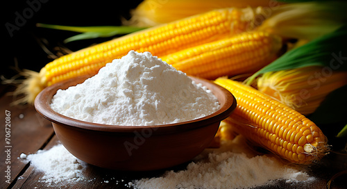 corn starch on the table, next to the corn cobs