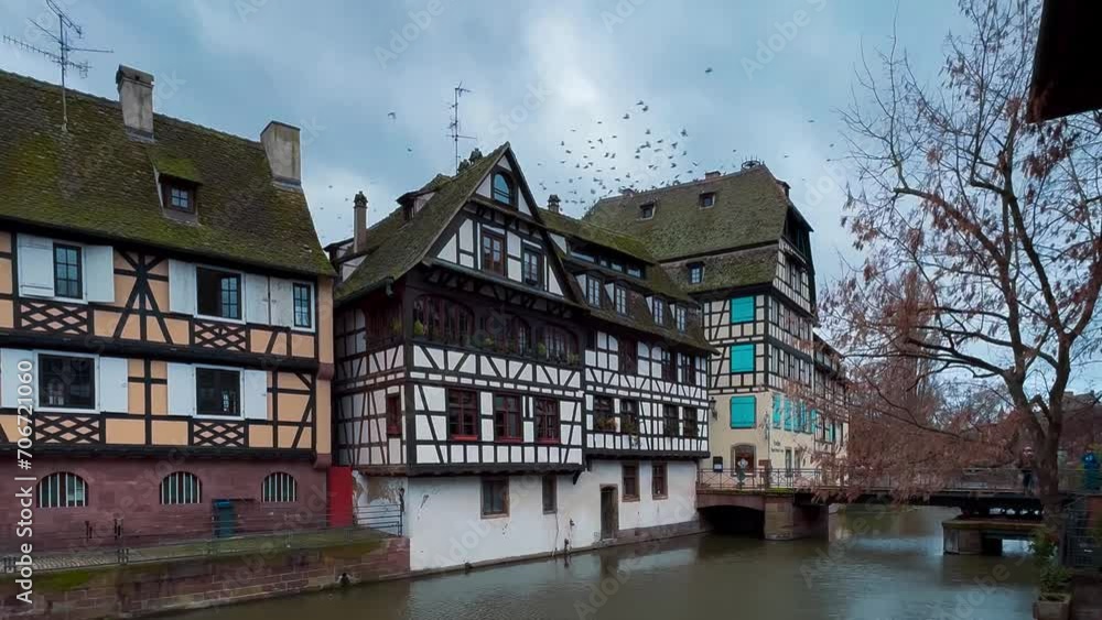 Christmas and New Year in historical center district La Petite France Little France Strasbourg, Alsace, France December 25, 2023. High quality 4k footage Christmas and New Year in historical center district La Petite France Little France Strasbourg, Alsace, France December 25, 2023. High quality 4k footage