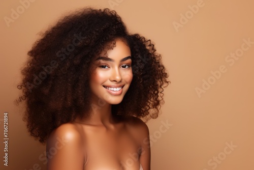 Black History Month, Beauty african american girl with healthy skin. Curly hair in afro style