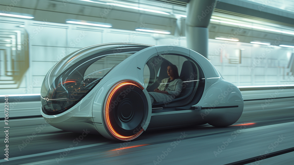 Cityscape commute: Passenger enjoys high-tech ride in autonomous car Cityscape commute: Passenger enjoys high-tech ride in autonomous car