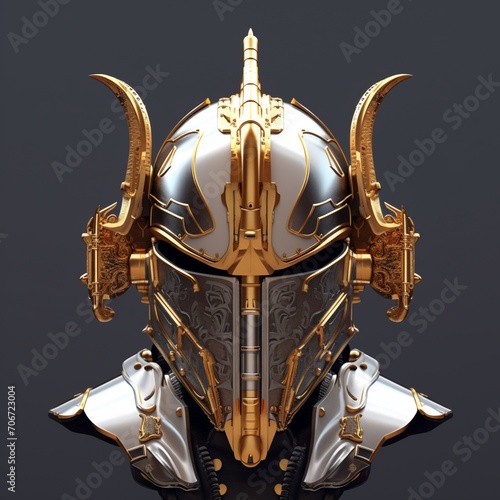 Futuristic armor white gold medieval helmet picture