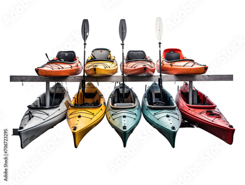a group of kayaks on a rack © Andrei