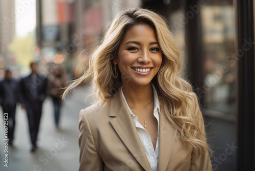 portrait of a young woman on the city street