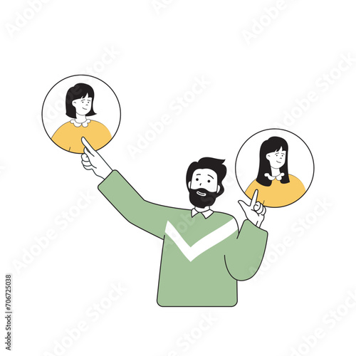 Beauty salon concept with cartoon people in flat design for web. Man working as hairdresser and making hairstyle makeover to client. Vector illustration for social media banner, marketing material.