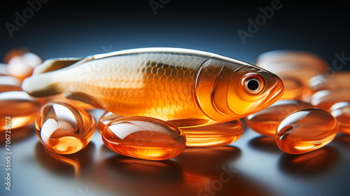 Omega 3 concept. Fish oil capsules with omega 3. photo