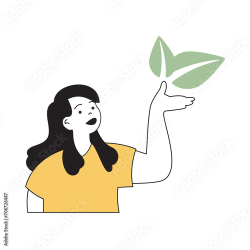 Beauty salon concept with cartoon people in flat design for web. Woman using organic skincare eco products with natural green plants. Vector illustration for social media banner, marketing material.
