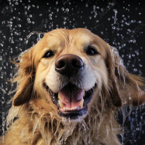 Golden retriever dog bathtub of soap bowl pictures AI Generated art