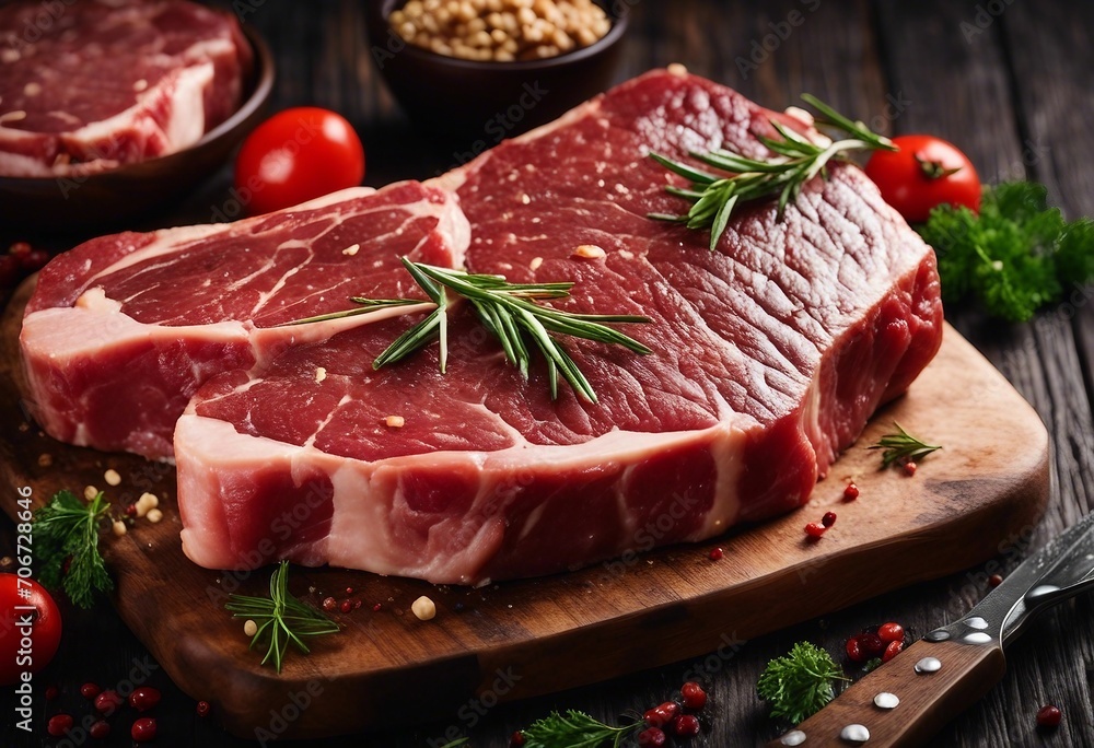 T-Bone Steak top quality meat on a dark wooden plate
