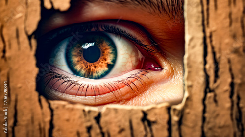 Close up of person's eye with brown and orange iris. photo