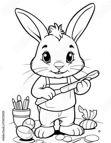Easter coloring book for children with rabbit and Easter eggs
