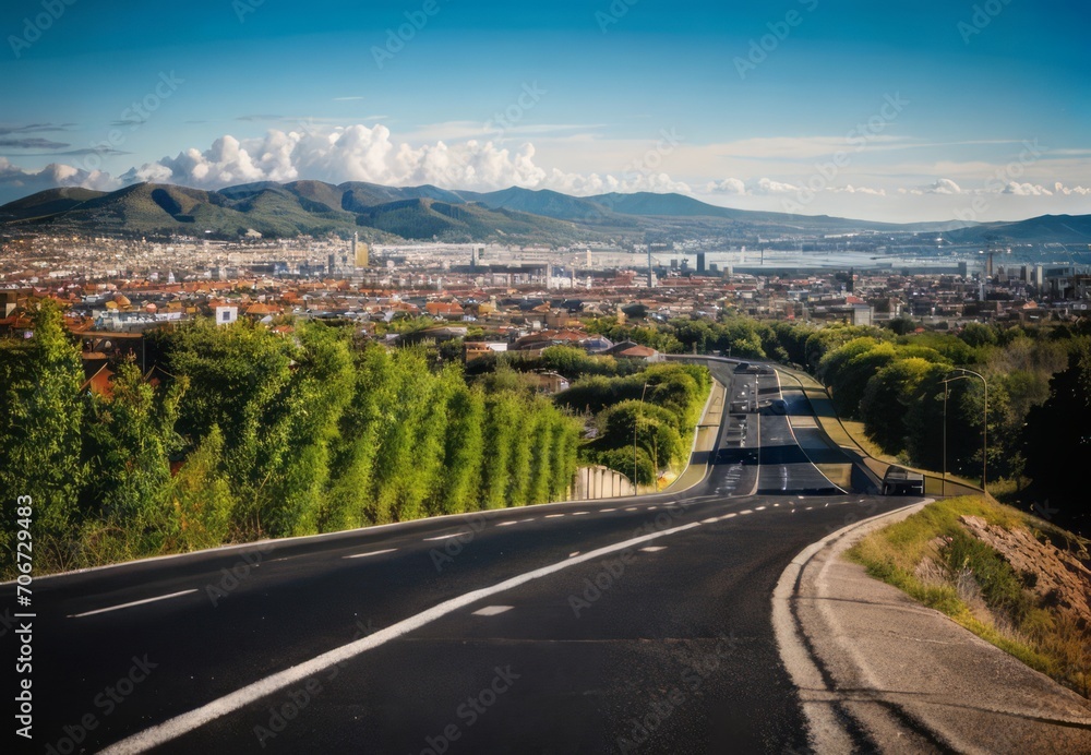 asphalt road and modern city