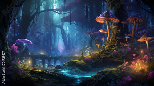 magical forest scene with enchanting bioluminescence