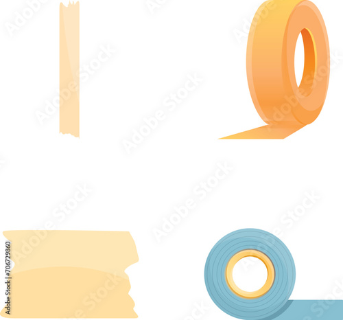 Scotch icons set cartoon vector. Various colorful roll of tape. Torn element, sticky strip