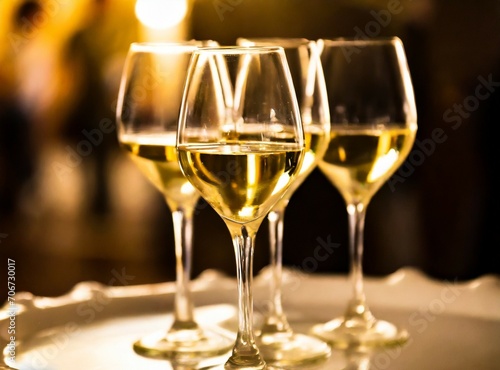 Glasses of white wine on waiter's tray