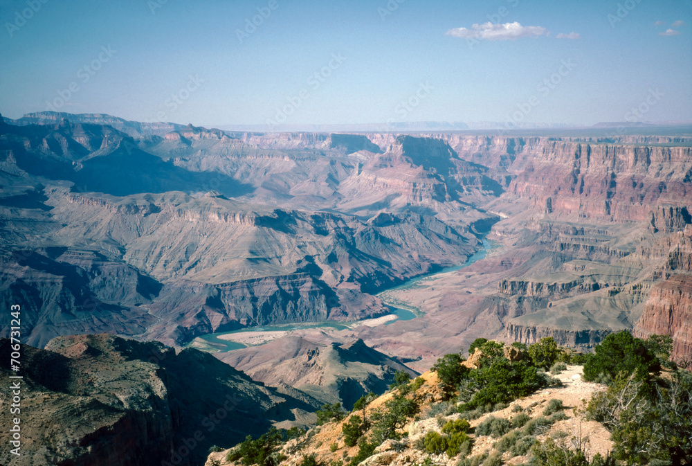 Natural landscape of limestone and sandstone rock formations inside a national parks in utah and arizona in north america in summer