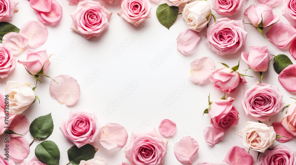 a delicate framework made of roses on a clean white background.