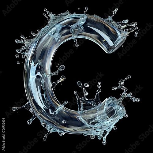 Alphabet letter C - Glass with splashes on a black background