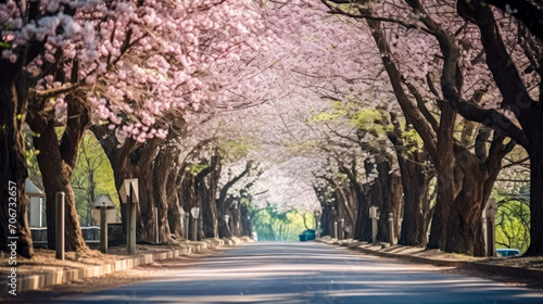 a road adorned with a captivating arch of cherry blossoms 