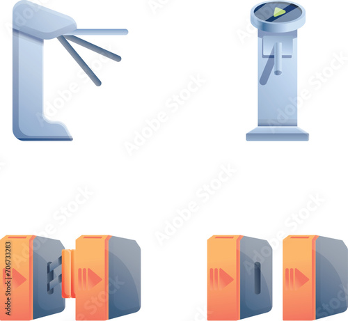 Automatic turnstile icons set cartoon vector. Modern automatic checkpoint. Access control equipment