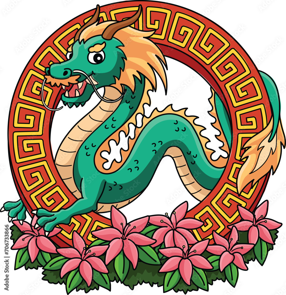 Year of the Dragon with Flowers Cartoon Clipart Year of the Dragon with Flowers Cartoon Clipart