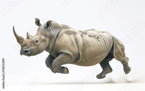 Rhino side view isolated on white background . Generative AI