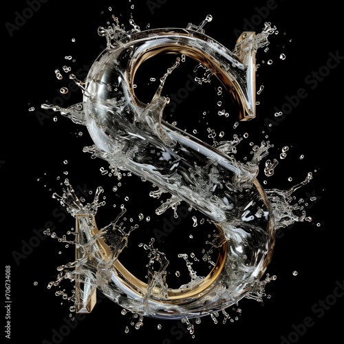 Alphabet letter S - Glass with splashes on a black background