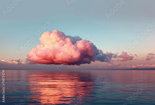 Pink Cloud Over Water. Generative AI.