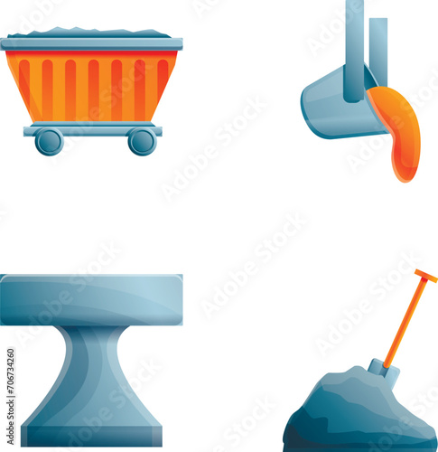 Metallurgy industry icons set cartoon vector. Foundry metallurgy process. Iron and steel production