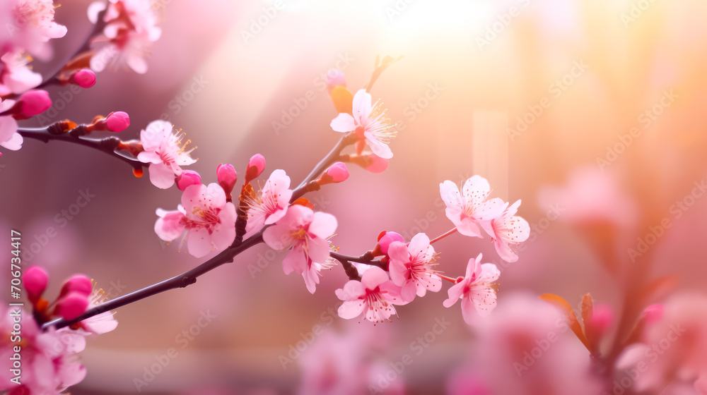 Exquisite pink peach blossoms flourishing in a vibrant garden Exquisite pink peach blossoms flourishing in a vibrant garden