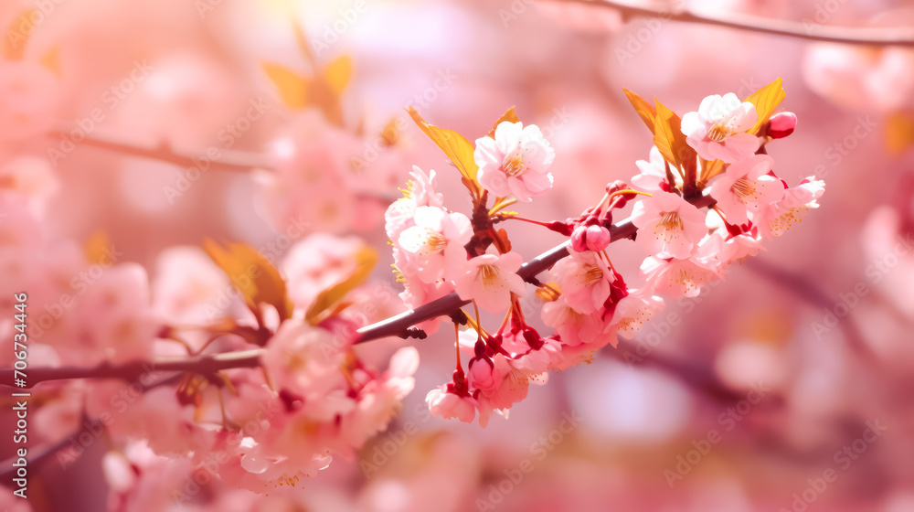 Exquisite pink peach blossoms flourishing in a vibrant garden