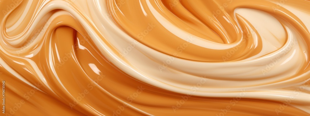 viscous liquid brown caramel, twisted in waves and spirals. horizontal photo, texture, banner, mock-up, isolated viscous liquid brown caramel, twisted in waves and spirals. horizontal photo, texture, banner, mock-up, isolated