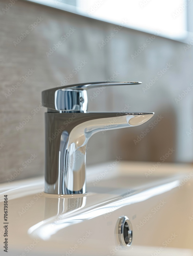 close-up photo of the tap in the room. concept of environment, water shortage, flooding. water saving concept. blur,soft focus, mock-up, defocus. vertical photo