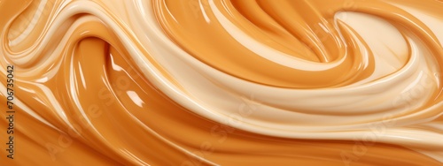 viscous liquid brown caramel, twisted in waves and spirals. horizontal photo, texture, banner, mock-up, isolated photo