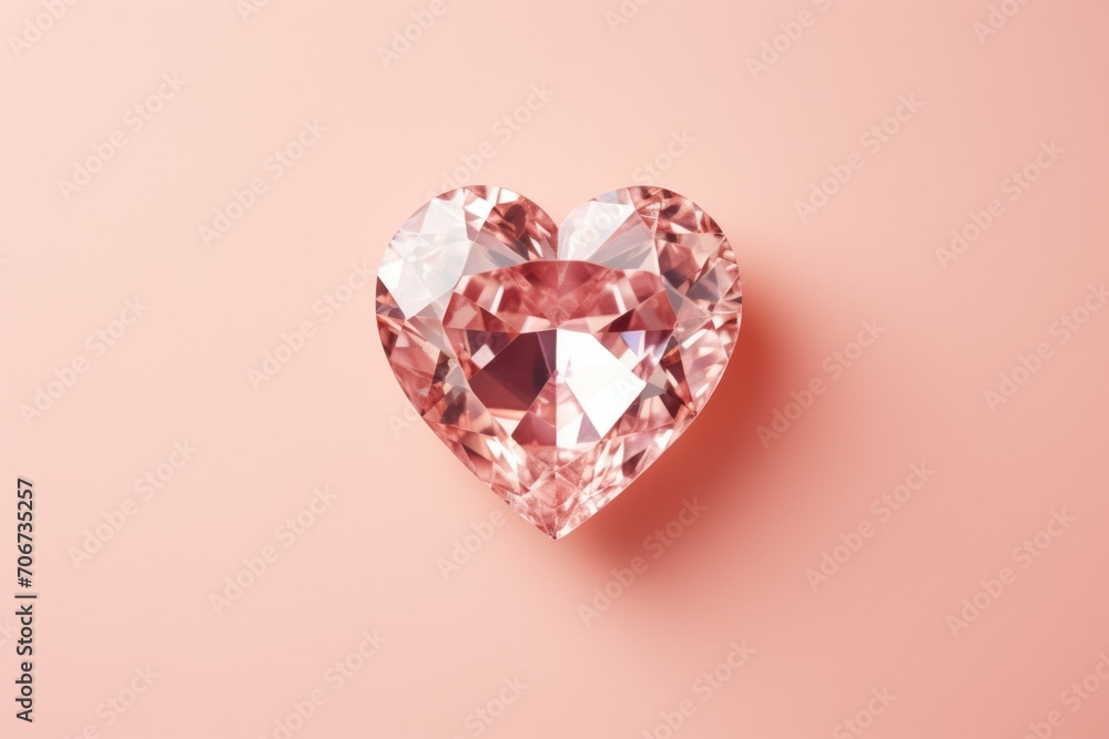 pink crystal in the shape of a heart. pink background. jewelry store concept