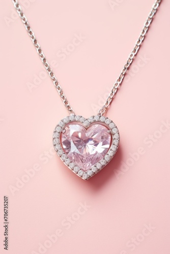 pink heart-shaped crystal decorated with small rhinestones on the pendant. black background. pink crystal in the shape of a heart. pink background. jewelry store concept