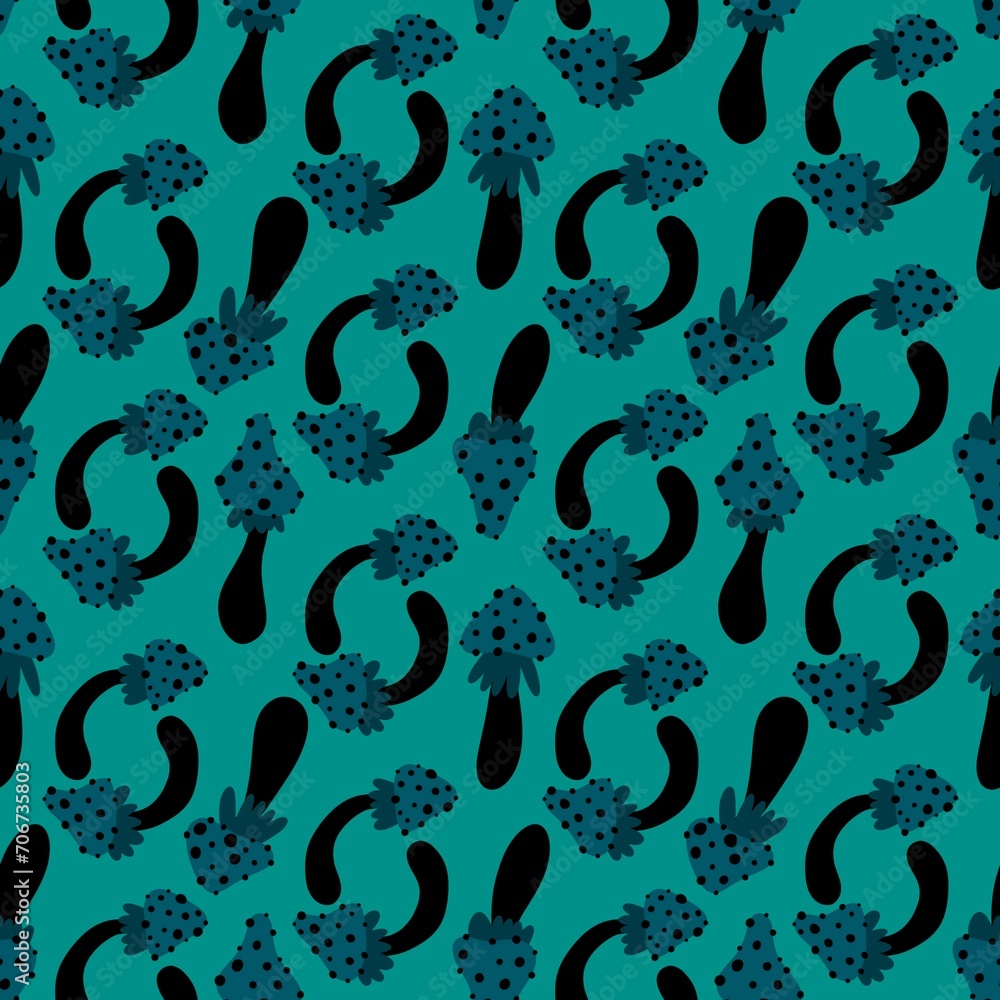 Obraz premium Autumn seamless cartoon polka dots mushrooms pattern for wrapping paper and fabrics and kids print and Halloween