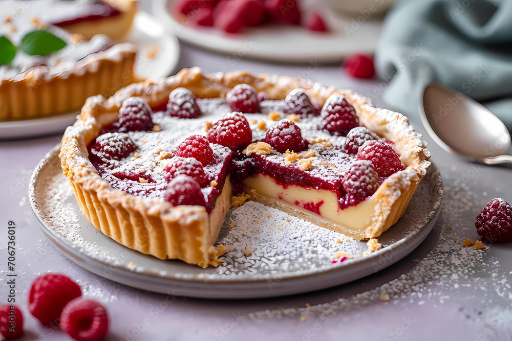 Bakewell Tart - Originating in England, a Bakewell tart is a pastry filled with raspberry jam, almond frangipane, and topped with a layer of icing Bakewell Tart - Originating in England, a Bakewell tart is a pastry filled with raspberry jam, almond frangipane, and topped with a layer of icing