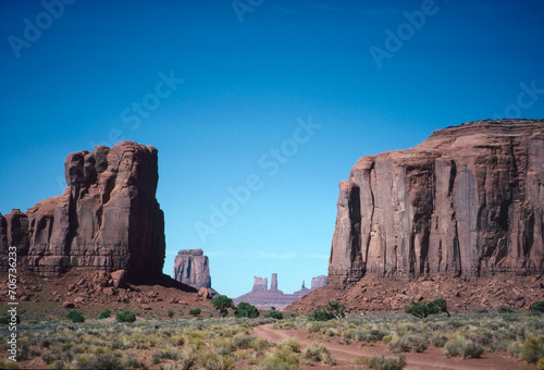 Natural landscape of limestone and sandstone rock formations inside a national parks in utah and arizona in north america in summer