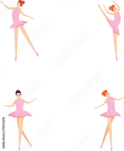 Ballerina dancer icons set cartoon vector. Ballerina girl in beautiful pose. Ballet, art