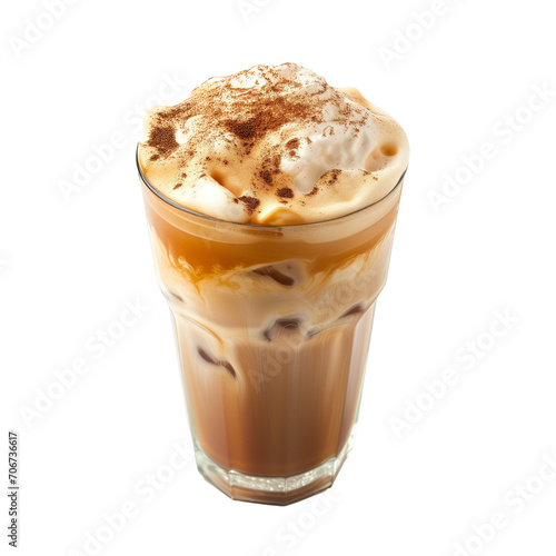 Iced coffee with cold foam isolated on transparent background