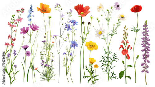 Fototapeta Naklejka Na Ścianę i Meble -  Wild flowers set isolated on a transparent background